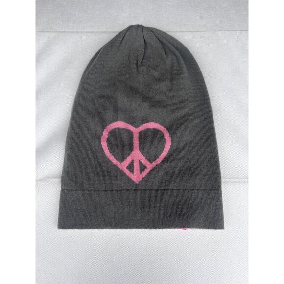 Autumn Cashmere 100% Cashmere Cap Beanie Hat Grey with Heart Inside Peace Sign - Picture 1 of 6